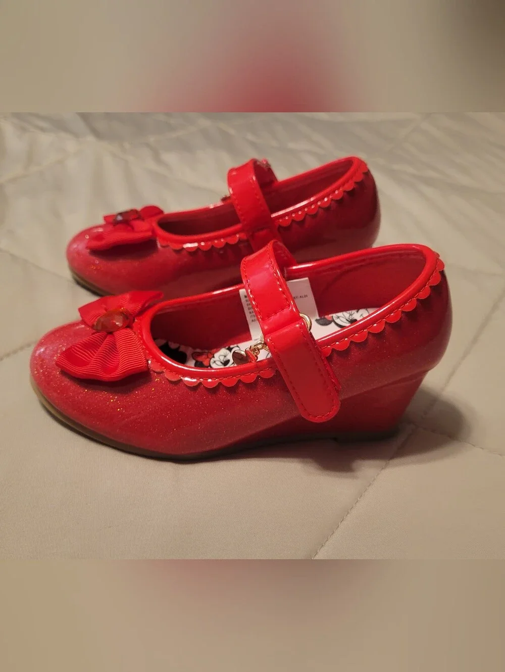 Disney Minnie Mouse Red Glitter Bow Wedge Dress Up Shoes Sz 9 Toddler